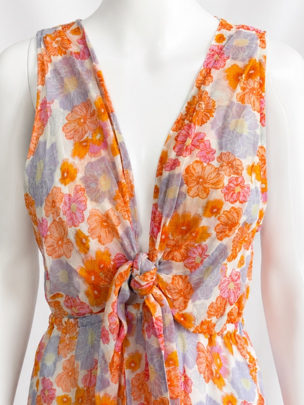 Sundress Delina Maxi Dress Orange Pink Purple Tie Front Ruffle Hem - Size M/L - Picture 5 of 7
